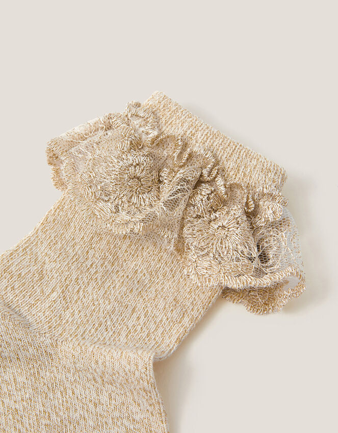 Baby Sparkle Flower Trim Socks, Gold (GOLD), large