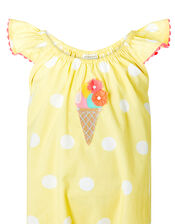 Newborn Baby Ice Cream Romper in Organic Cotton, Yellow (YELLOW), large