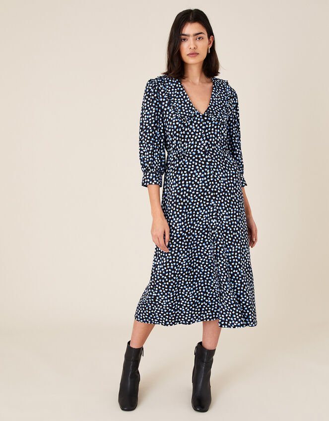 Flower Bud Print Midi Dress, Blue (BLUE), large