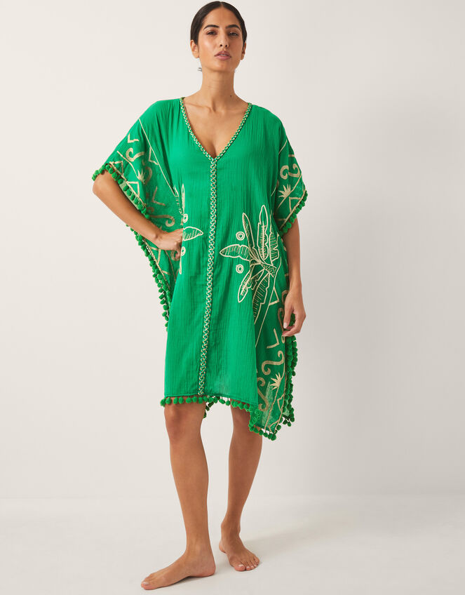 Penny Tassel Embroidered Kaftan, Green (GREEN), large