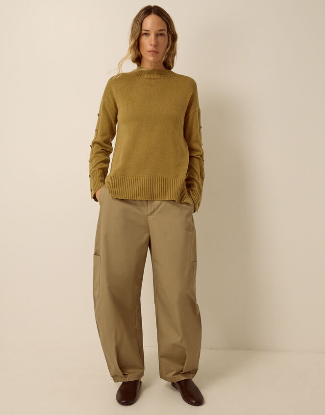 Bree Button Knit Sweater, Green (CHARTREUSE), large