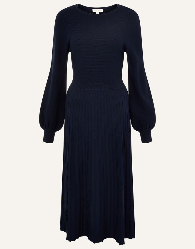 Pleated Knit Dress with LENZING™ ECOVERO™, Blue (NAVY), large