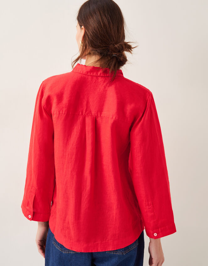 Linen Thea Button Shirt, Orange (CORAL), large