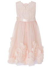 Macaroon Occasion Dress with 3D Flowers, Pink (PINK), large