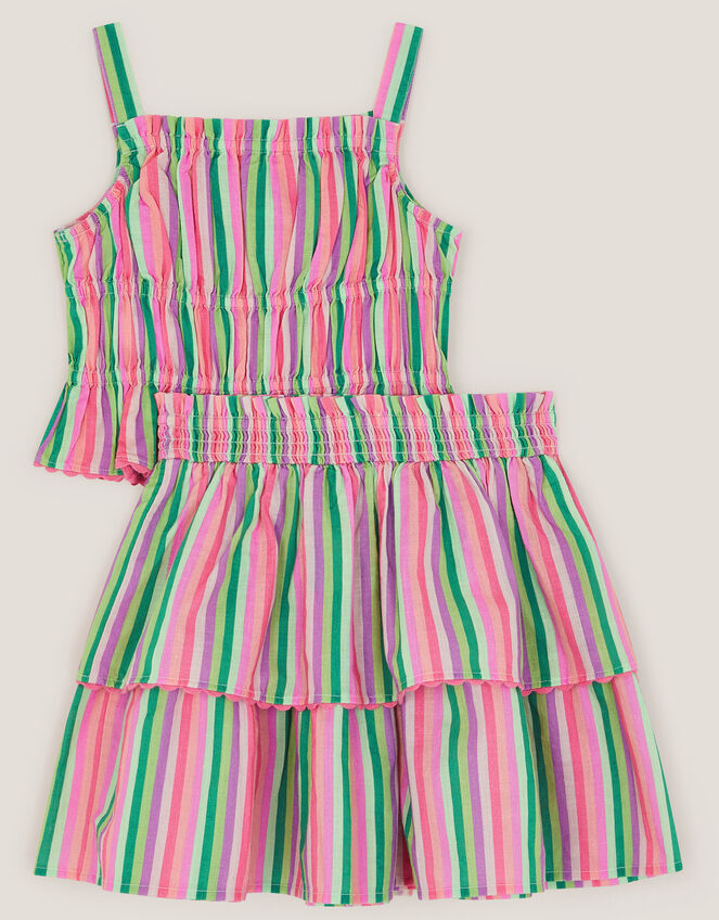 Stripe Top & Tiered Skirt Set, Green (GREEN), large