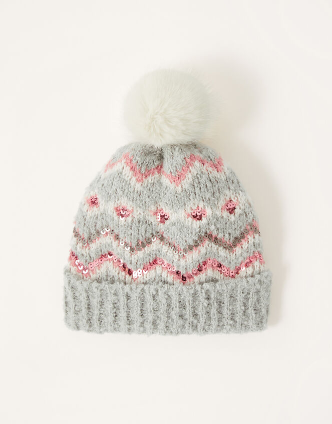 Lilly Sequin Pom-Pom Beanie, Blue (BLUE), large