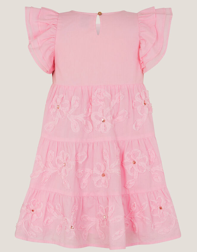 Appliqu&eacute; Floral Flutter Sleeve Dress, Pink (PINK), large