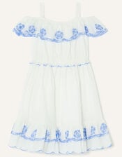 Embroidered Bardot Summer Dress, White (WHITE), large