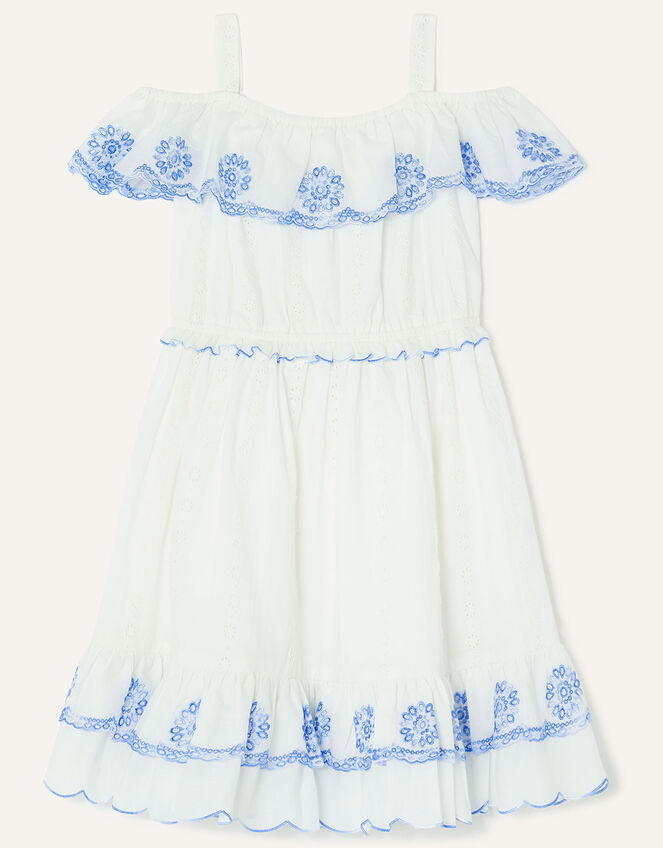 Embroidered Bardot Summer Dress, White (WHITE), large