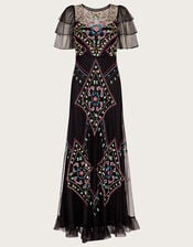 Elle Embroidered Maxi Dress, Black (BLACK), large
