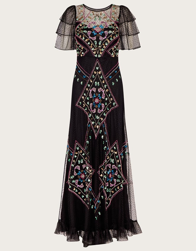 Elle Embroidered Maxi Dress, Black (BLACK), large