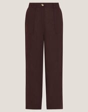 Jolie Straight Linen Trousers, Brown (CHOCOLATE), large