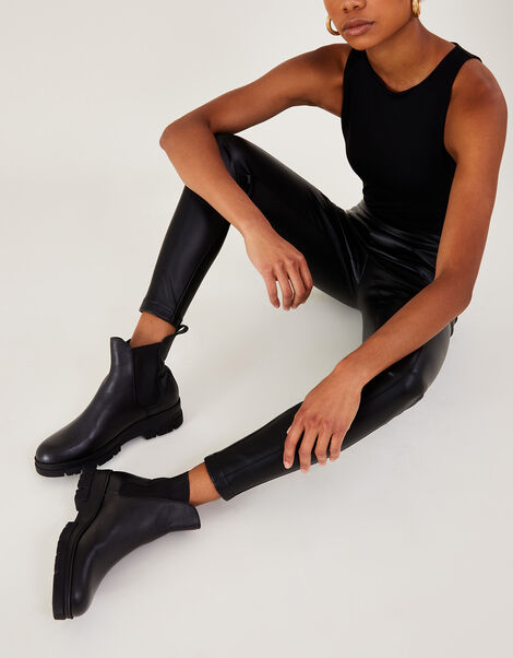 Short Leather Ankle Stomper Boots, Black (BLACK), large