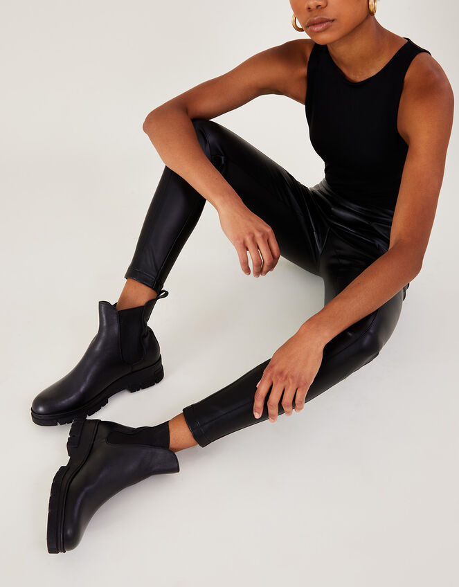 Short Leather Ankle Stomper Boots, Black (BLACK), large