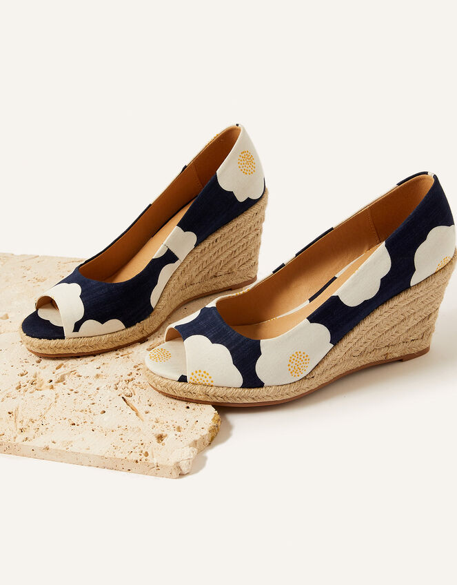 Printed Peep Toe Espadrille Wedges, Blue (NAVY), large