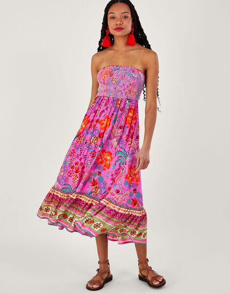 Bandeau Palm Print Dress in LENZING™ ECOVERO™, Pink (PINK), large