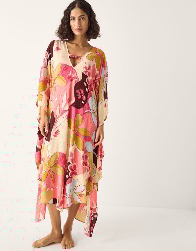 Iris Floral Print Maxi Kaftan, Orange (CORAL), large