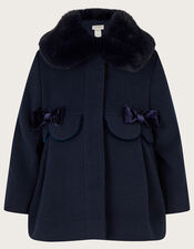 Baby Scallop Velvet Trim Coat, Blue (NAVY), large