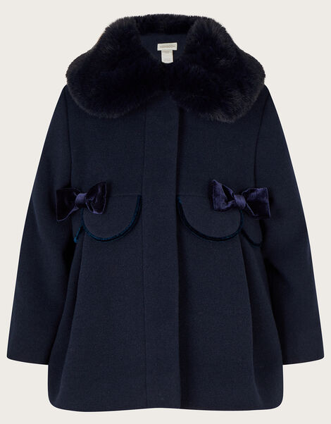 Baby Scallop Velvet Trim Coat Blue, Blue (NAVY), large