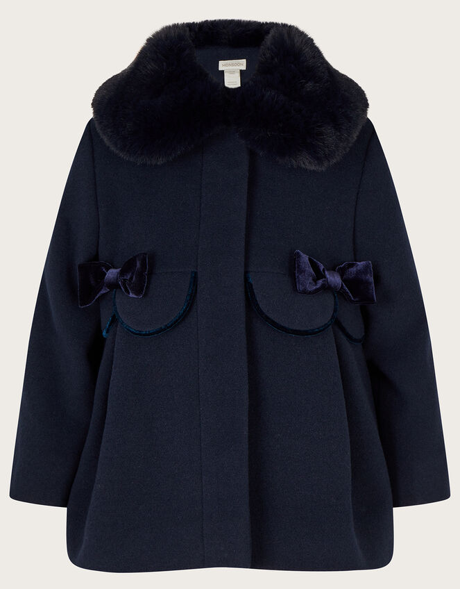 Baby Scallop Velvet Trim Coat, Blue (NAVY), large