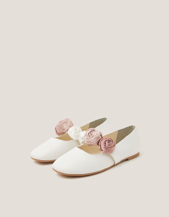 Rosette Strap Ballet Flats, Ivory (IVORY), large