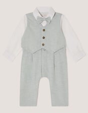 Newborn Arlo Waistcoat Romper, Green (SAGE), large