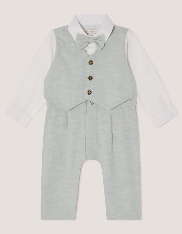Newborn Arlo Waistcoat Romper, Green (SAGE), large