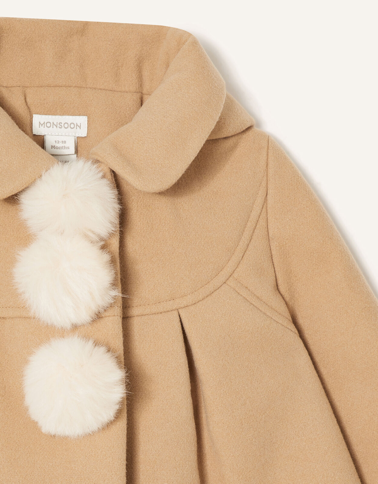 Baby Pom Pom Hooded Coat Camel