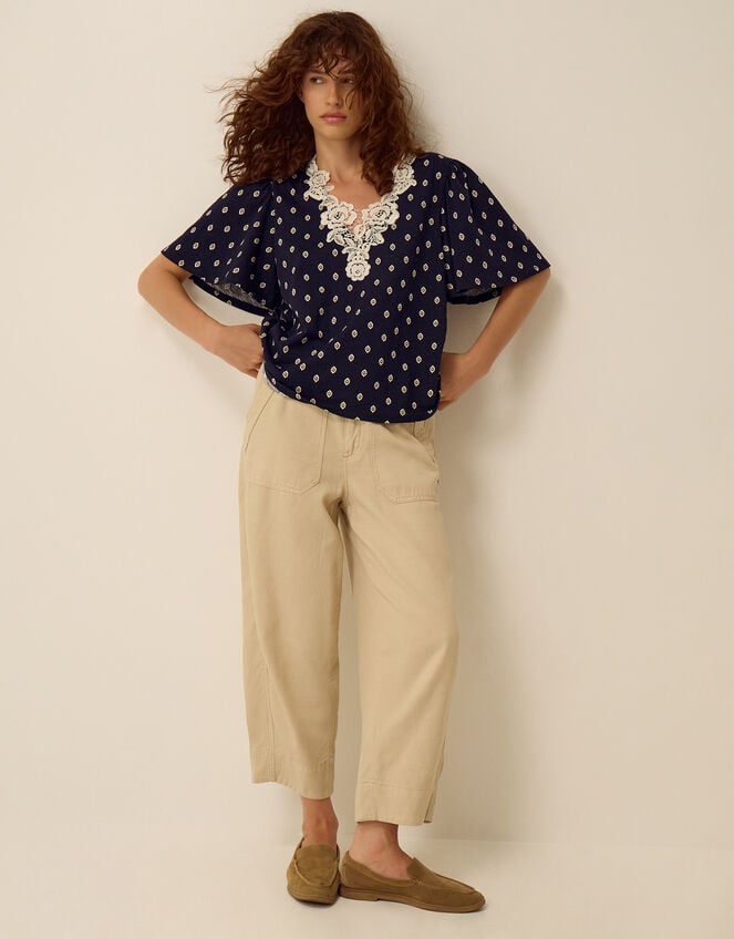 Janey Printed Jersey Top, Blue (NAVY), large