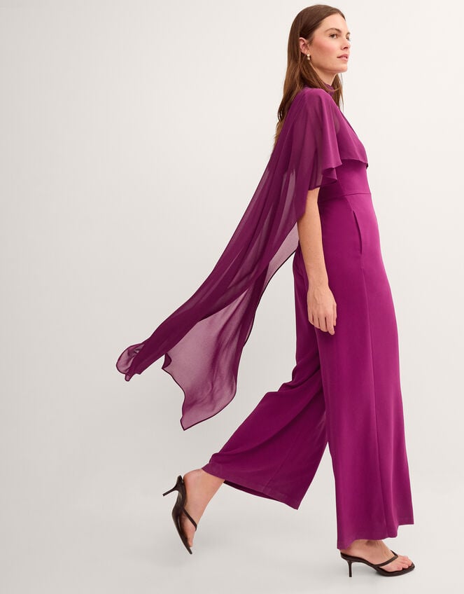 Valerie Cape Wide Leg Jumpsuit, Purple (PURPLE), large