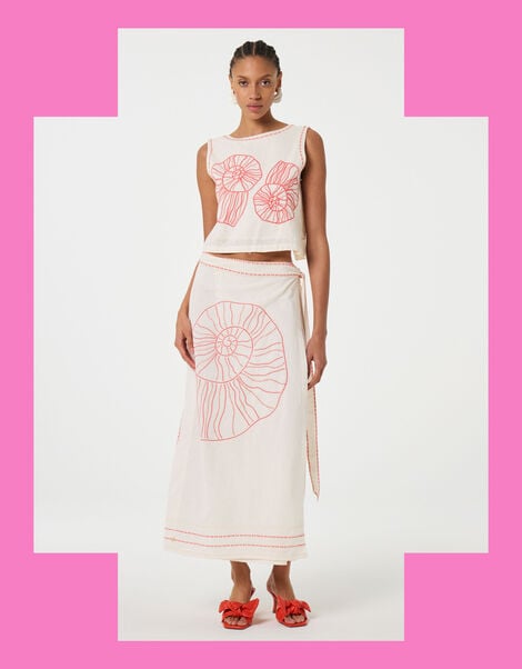 Fabienne Chapot Sine Shell Embroidered Wrap Skirt, Ivory (IVORY), large