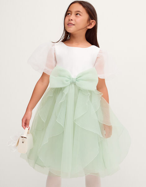 Raphela Puff Sleeve Bow Party Dress, Green (SAGE), large
