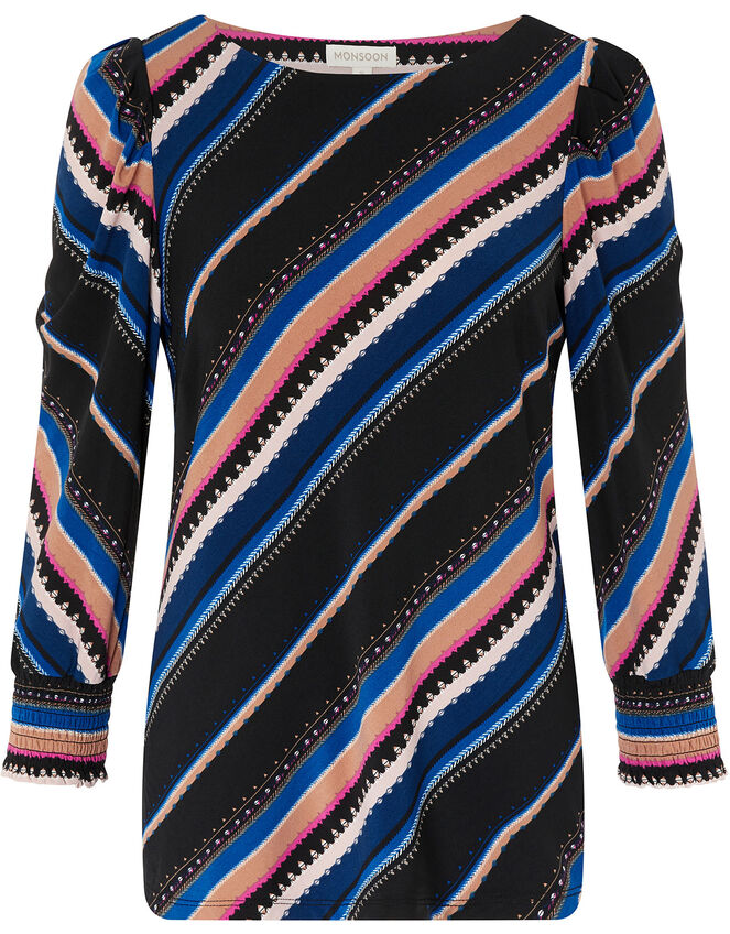 Stripe Print Jersey Top, Black (BLACK), large