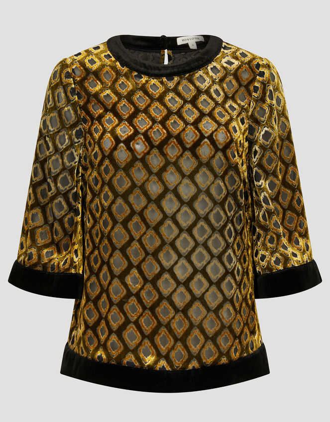 Jade Devor&eacute; Velvet Top, Brown (CHOCOLATE), large