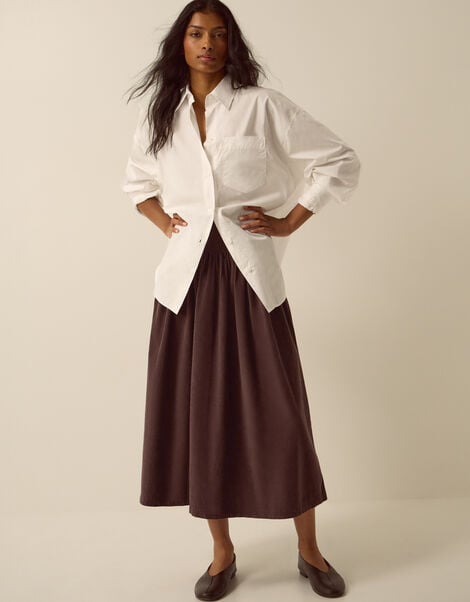 Jenny Drop Waist Corduroy Midi Skirt, Brown (CHOCOLATE), large