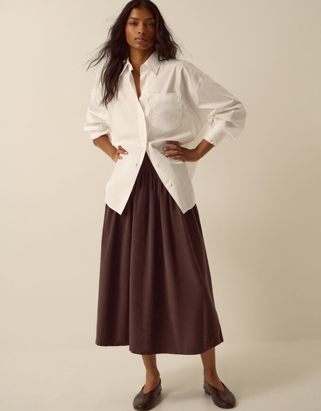 Jenny Drop Waist Corduroy Midi Skirt, Brown (CHOCOLATE), large