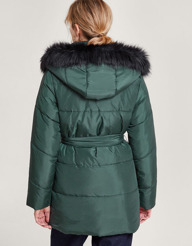 Pauline Faux Fur Hood Puffer Coat, Green (GREEN), large