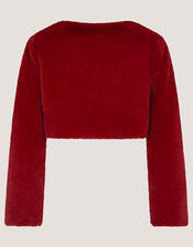 Lara Bow Faux Fur Cardigan, Red (RED), large