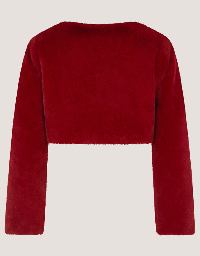 Lara Bow Faux Fur Cardigan, Red (RED), large