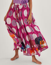 Sunana Batik Embroidered Hanky Hem Skirt, Pink (PINK), large