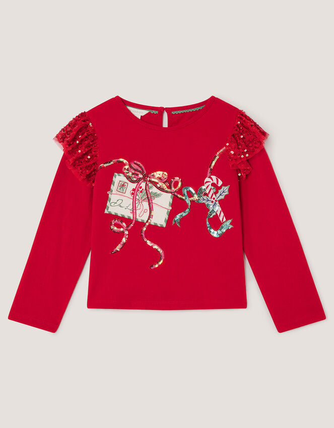 Sequin Christmas Long Sleeve Top, Red (RED), large
