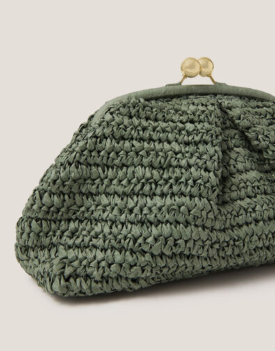 Lana Raffia Clutch Bag, Green (SAGE), large