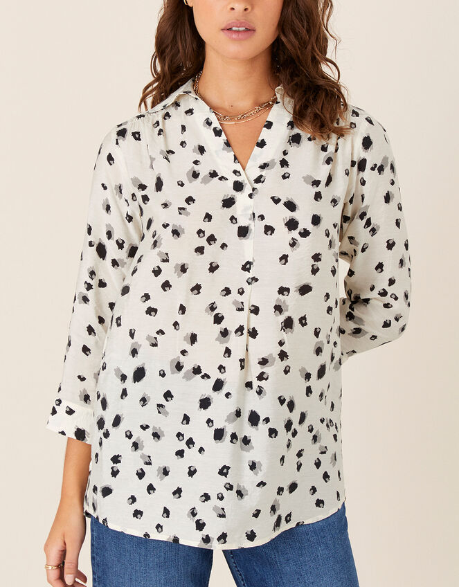 Animal Print Relaxed Shirt, Ivory (IVORY), large