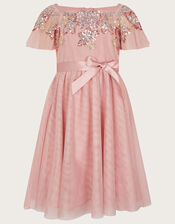 Embellished Sequin Flutter Sleeve Dress, Pink (DUSKY PINK), large