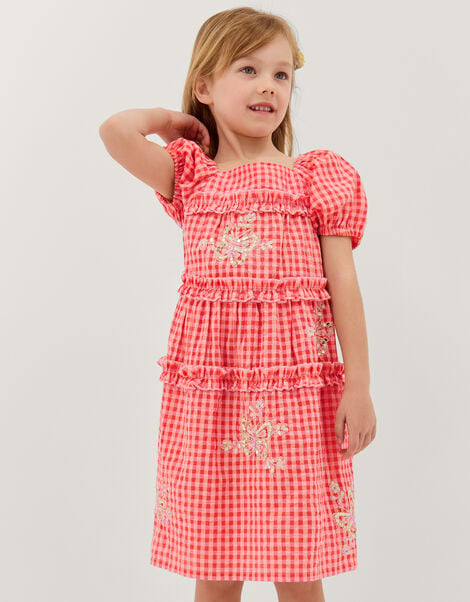 Sequin Butterfly Gingham Dress, Pink (PINK), large