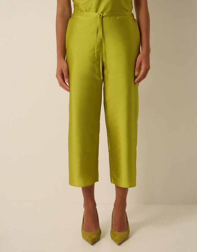 Tansy Cropped Straight Leg Taffeta Trousers, Green (LIME), large
