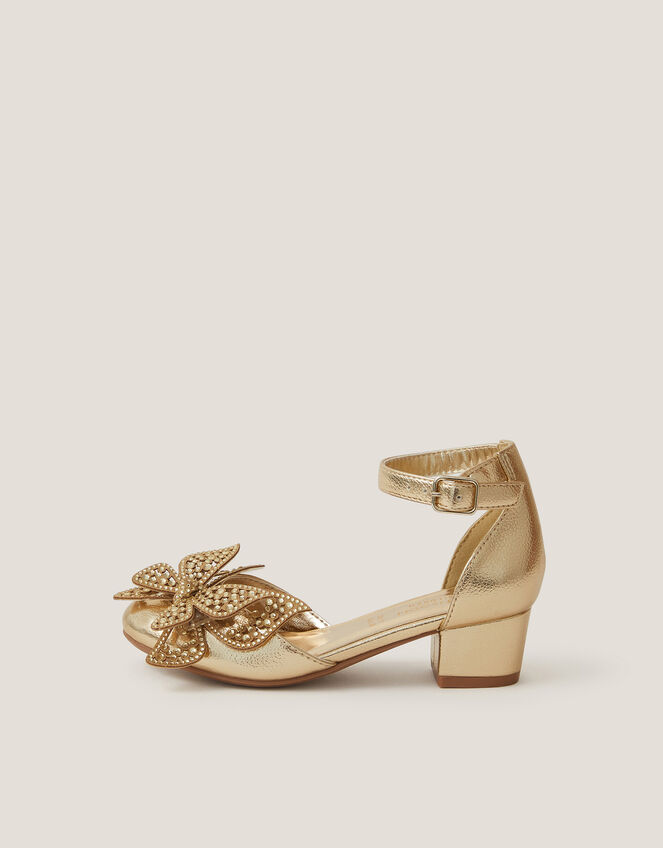 Closed-Toe Metallic Butterfly Heels, Gold (GOLD), large