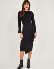 High Neck Button Detail Dress with LENZING™ ECOVERO™ , Black (BLACK), large