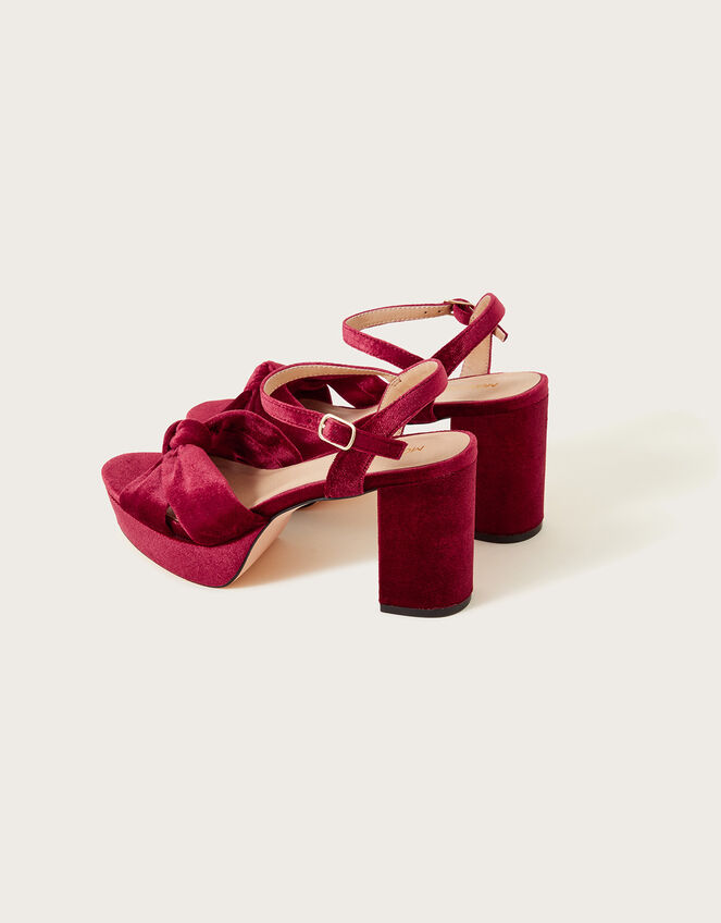 Velvet Knot Platform Heeled Sandals, Red (RED), large