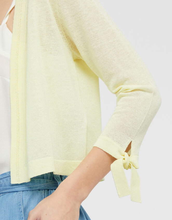 Tabby Tie Cuff Lightweight Shrug in Linen Blend, Yellow (YELLOW), large